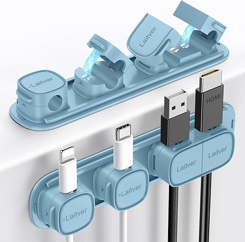 Miniatura 27 de Paquete de 6 clips magnéticos para cables [apertura/bloqueo en 1s], organizador y soporte de cables Laitver con adhesivo fuerte para gestión de