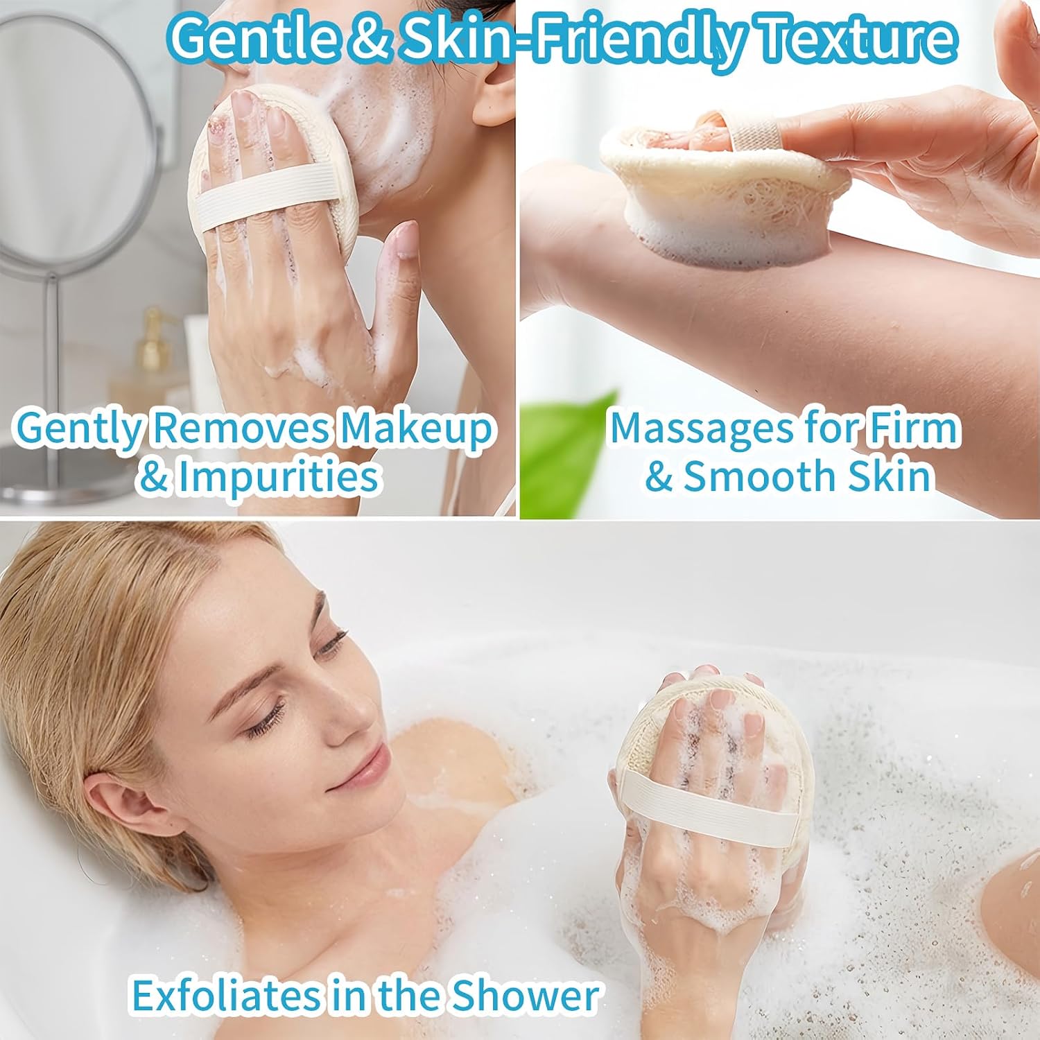 Natural Loofah Face Scrubber,Exfoliating Facial Scrub Pads Made from Organic Luffa for Women and Men (3.35", 4Pack)