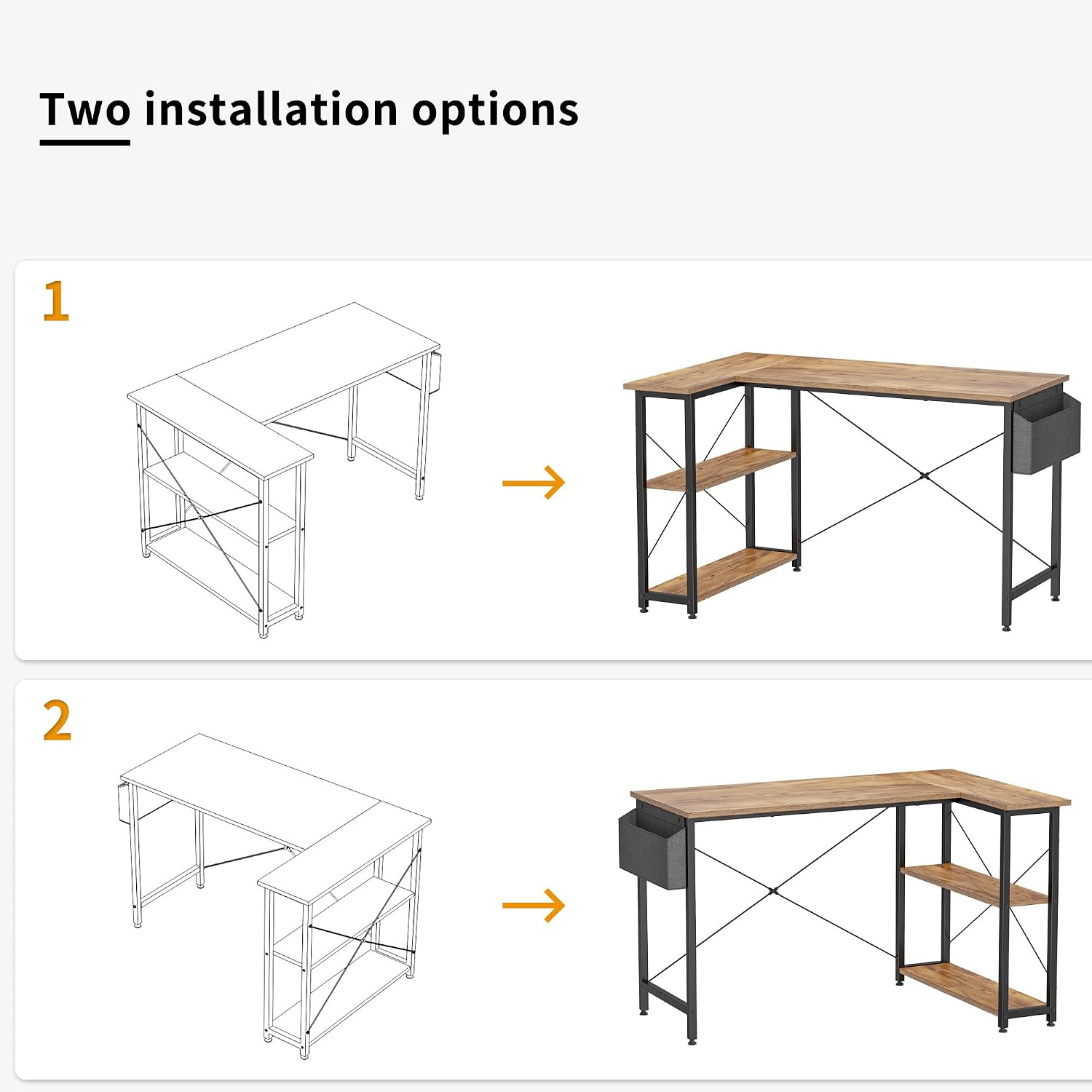 FEZIBO 47 Inch Small L Shaped Computer Desk with Storage Shelves Home Office Corner Desk Study Writing Table, Fir