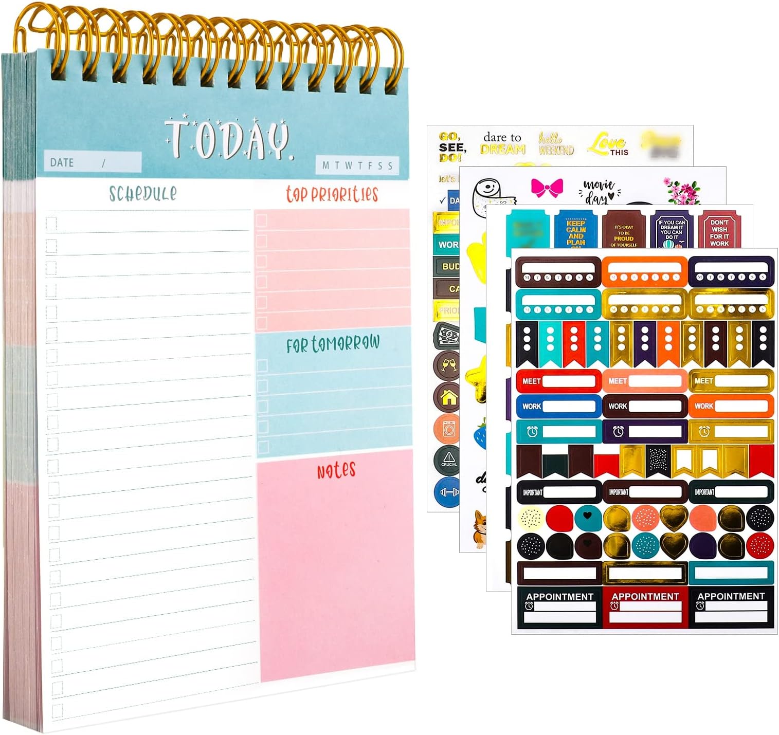 HuaJiao To Do List Notebook, 4.5'' x 6.3'' Daily Planner Notepad with 4 Sheet Stickers Undated 50 Sheets Tear Off Pad Checklist Productivity Organizer for Work and Personal Organize Hourly Schedule Organizer โ Organizer