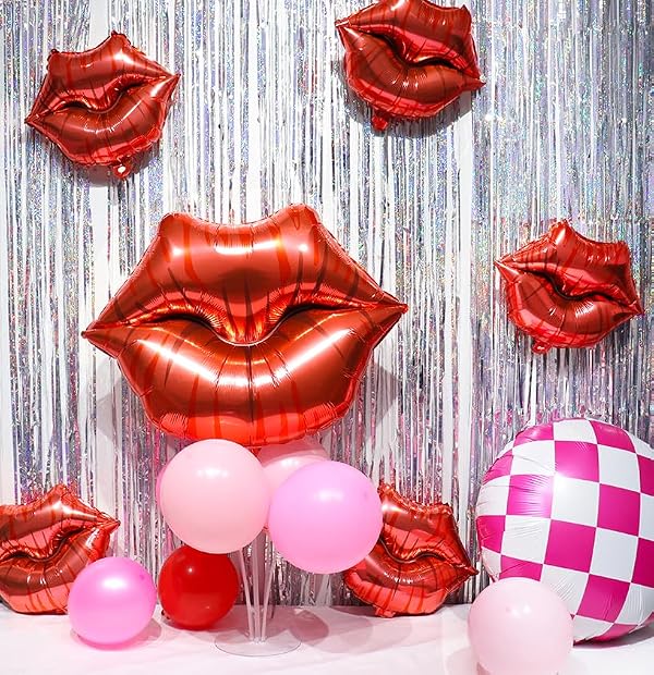 27 Inch Lip Balloons Huge Red Lip Foil Balloons Cute Kiss Balloons for Valentine's Day, wedding, bridal shower, spa party, bachelor party decoration Kiss Lips Balloons for Galentines Day 6pcs by TiAaihion - Used condition - Image 3