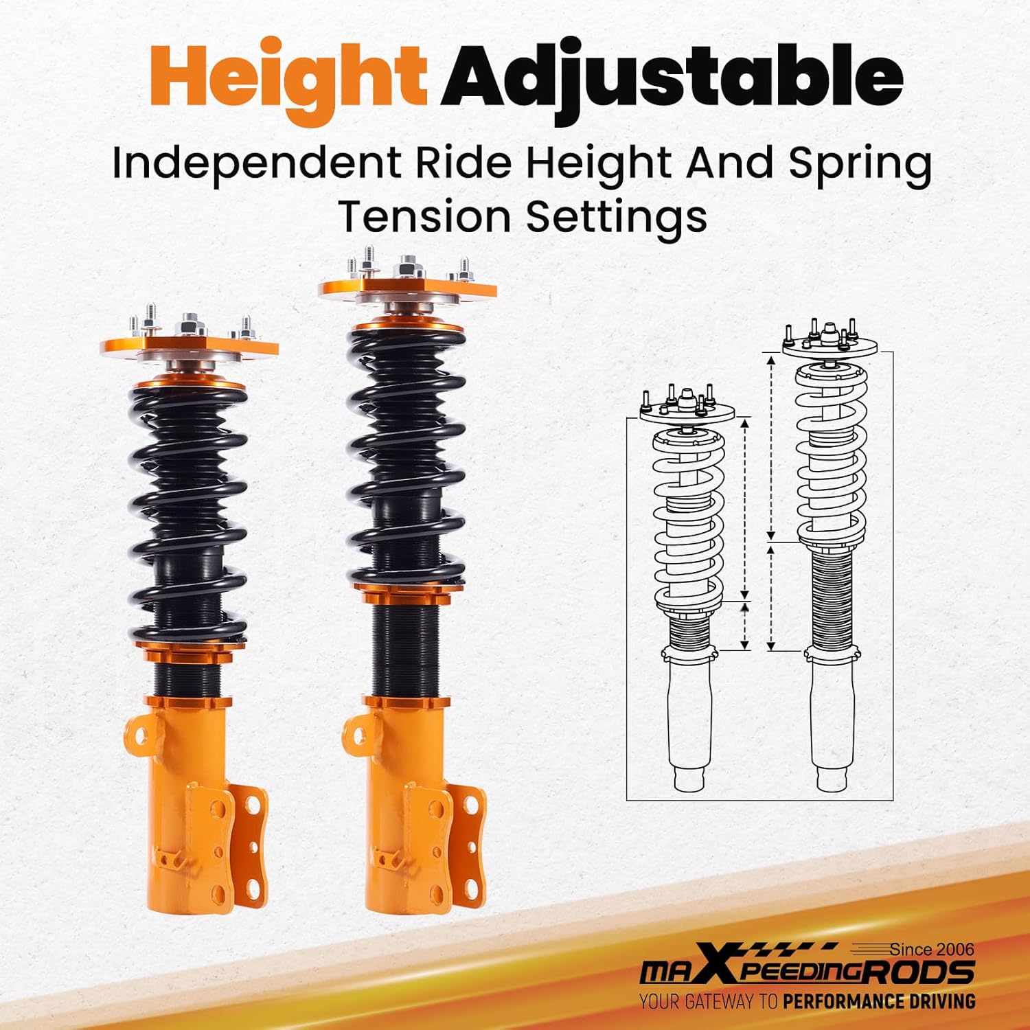 maXpeedingrods Coilovers for Chevrolet Cobalt 2005-2010, Height Adjustable Coilovers Suspension Kit, Preset Optimal Damping Shock Absorber Lowering Kit Gold