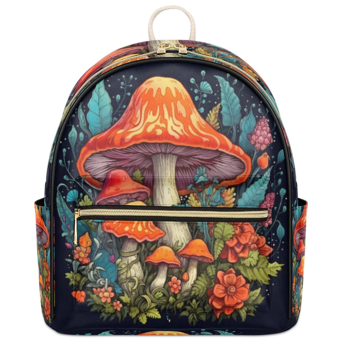 DOHOATU Tropical Mushrooms Mini Backpack Purse for Women Teen Girls, Abstract Plants Leather Small Backpack Lightweight Casual Travel Daypacks Shoulder Bag for Fashion