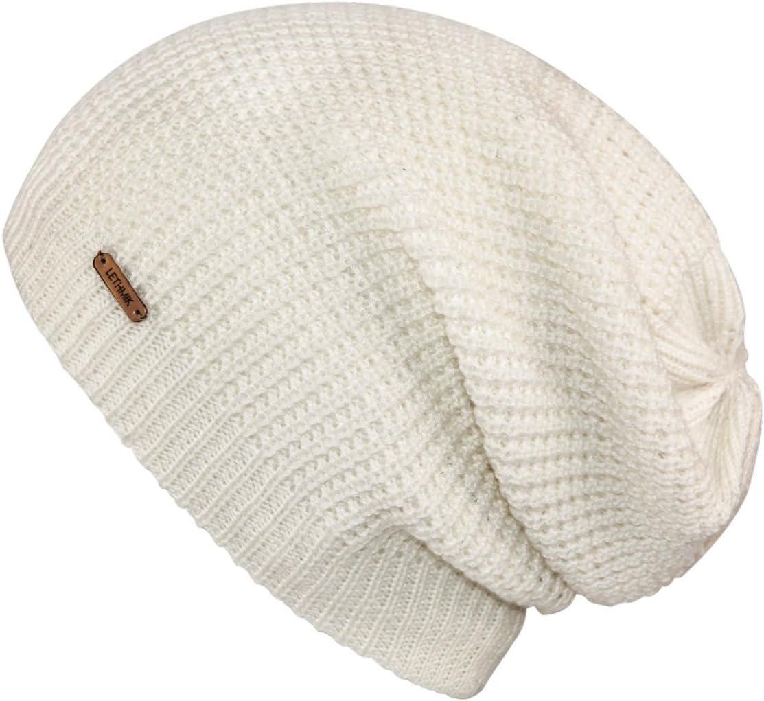 LETHMIK Merino Wool Slouchy Beanie,Mens&Womens Long Winter Hat Mesh Knit Cap Skully