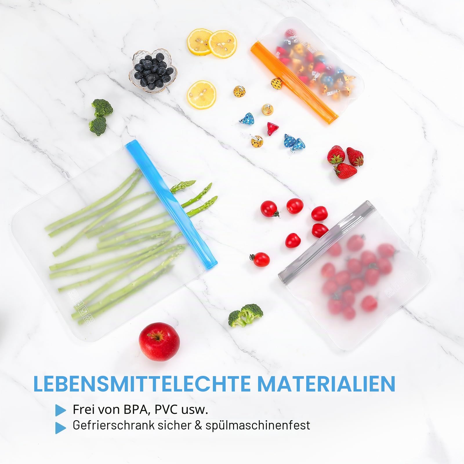10 Stück spülmaschinenfeste, wiederverwendbare Druckverschlussbeutel, Silikon, auslaufsicher, Gefrierbeutel, BPA-freie, Aufbewahrungsbeutel für Mittagessen