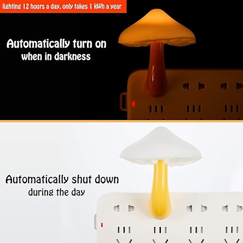 Vista 4 de Honoson 4 piezas de luz nocturna LED de hongo, lámpara de noche enchufable, 7 colores, mini lámpara mágica en forma de hongo para adultos