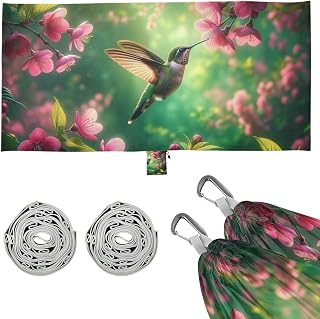 Hummingbirds Pink Flowers Camping Hammock with Tree Straps, Portable Lightweight Parachute Hammocks Camping Accessories Gear for Indoor Outdoor Backpacking Travel Hiking Beach