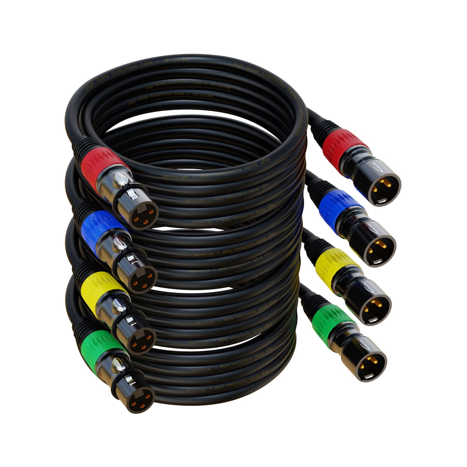 XLR Kabel 100ft 4Pack, Mikrofonkabel XLR Stecker auf Buchse Mikrofonkabel Vergoldet 3-polig, XLR Lautsprecherkabel Kompatibel mit Mikrofonen, Bühnenbeleuchtung, Lautsprechersysteme und mehr