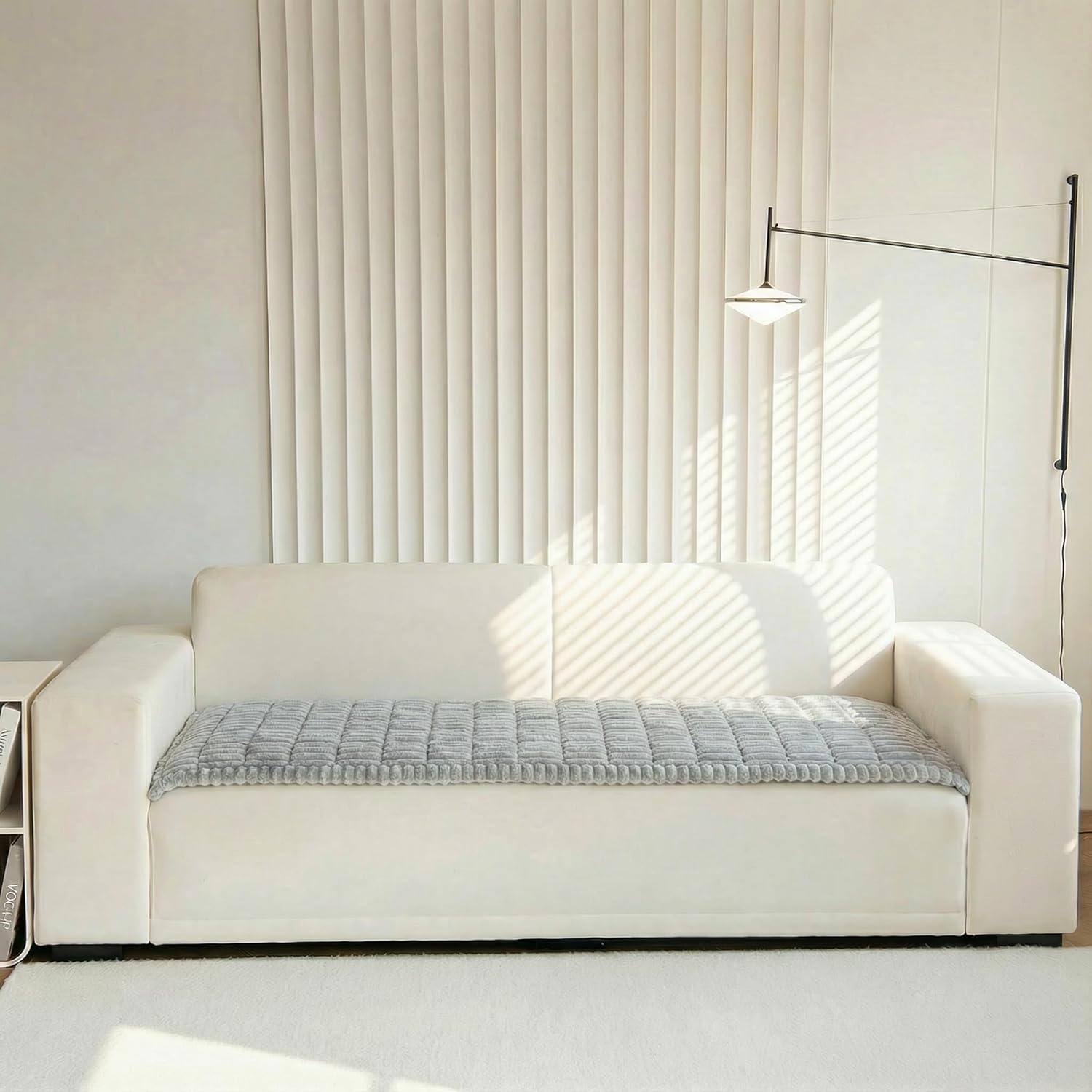 Deisy Dee Premium Washable & Non-Slip Sofa Protector Slipcover, Pet & Kid-Friendly Furniture Protector, Reversible Couch Cover for Sectional, Loveseat, Chair (Light Grey, 27.6" x 59")