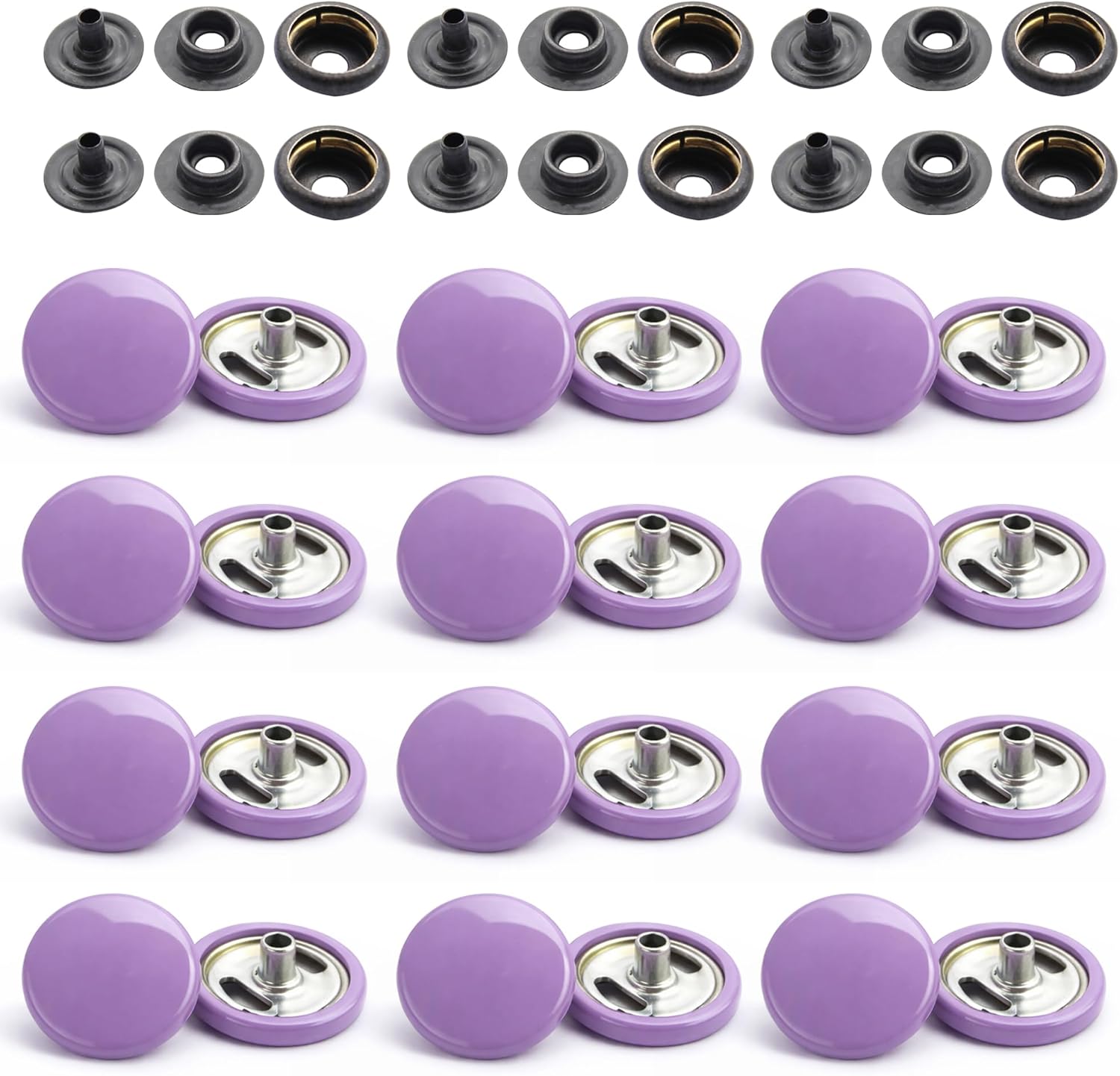 WedDecor 50 Sets 15mm Snap Fasteners Press Studs Heavy Duty Metal Nickle Free 4 Parts Rivets Button for Leather Crafts, Jackets, Bags, Straps, Jeans, Clothes Repair- Lilac Purple