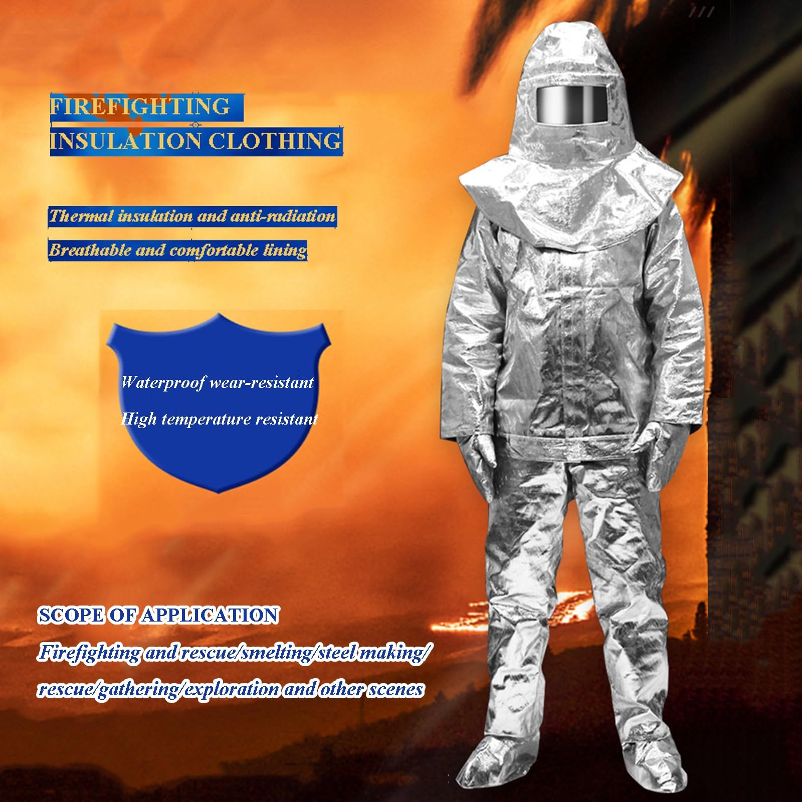 Traje Anti Radiación Térmica 1000℃ Juego De Papel De Aluminio Compuesto Resistente Al Fuego para Lucha Contra Incendios, Metalurgia, Silvicultura Ropa De Protección