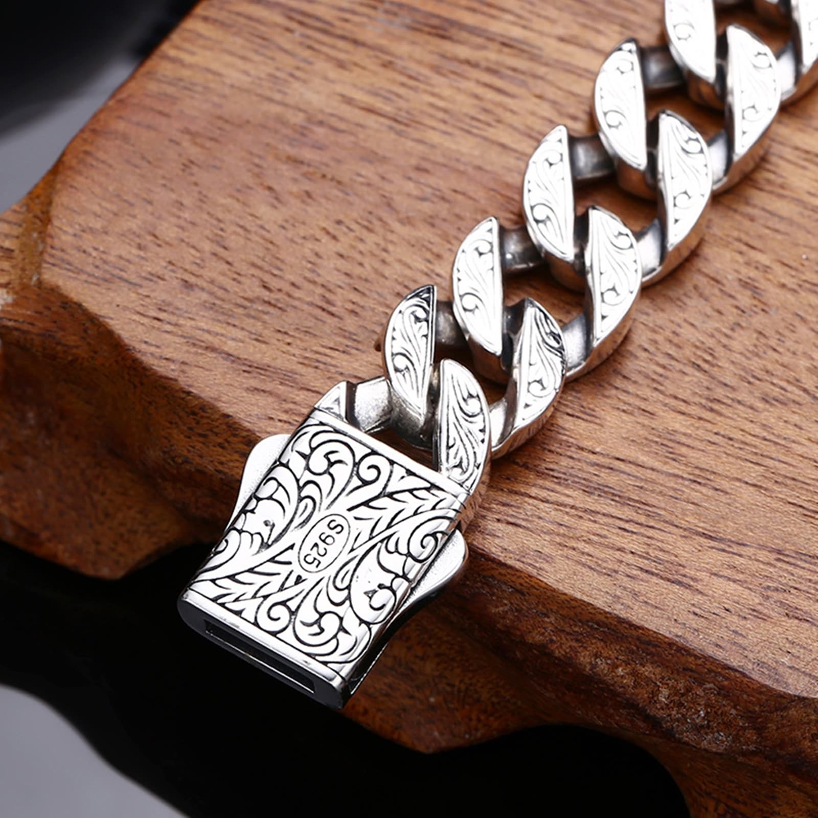 Epinki Herren S925 Silber Armreifen Weinstock Kubanerkette Armbänder