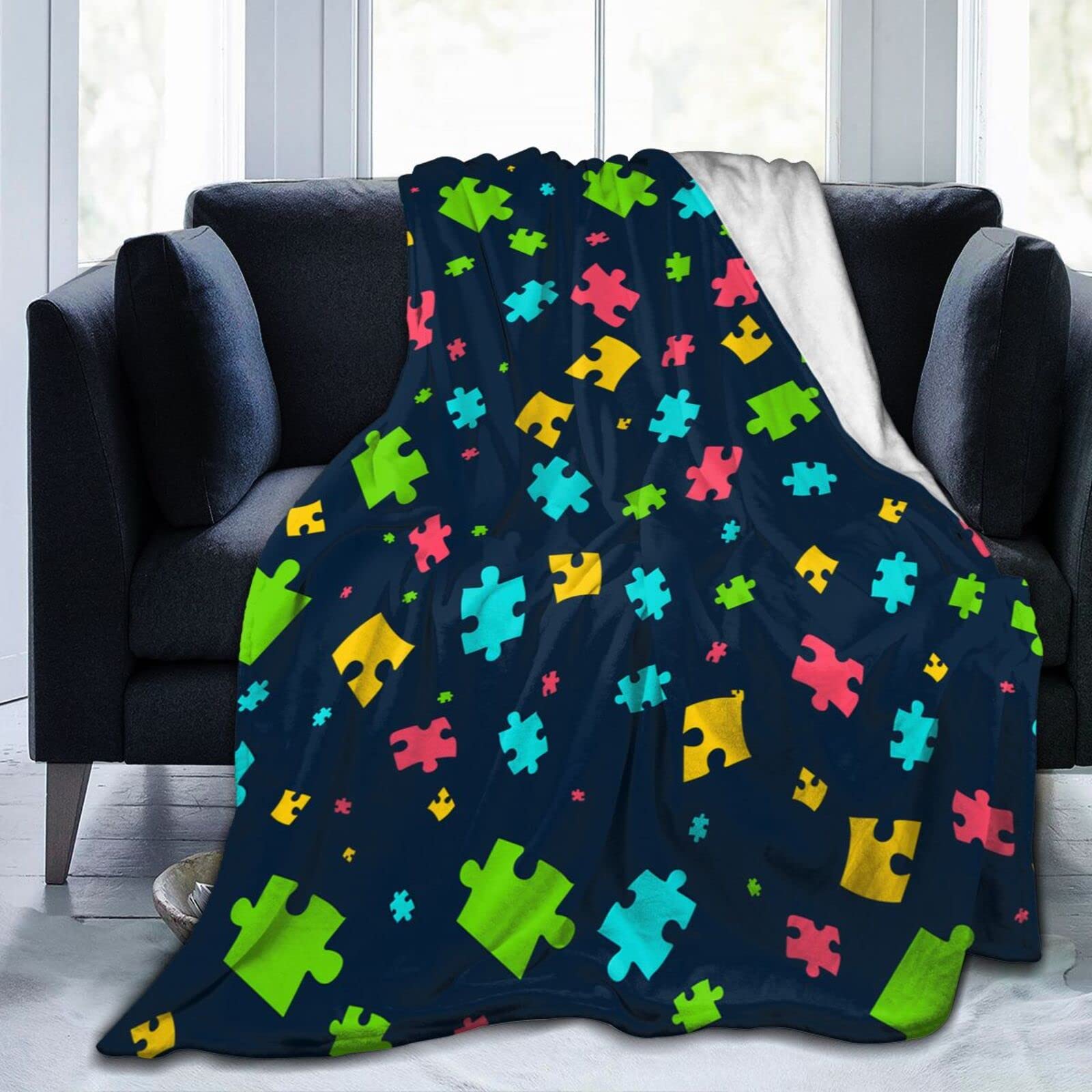 Lsjuee Autism Awareness Throw Blanket Soft Lightweight Blankets Warm Cozy Blanket for Sofa Couch Bed Office 80"X60"