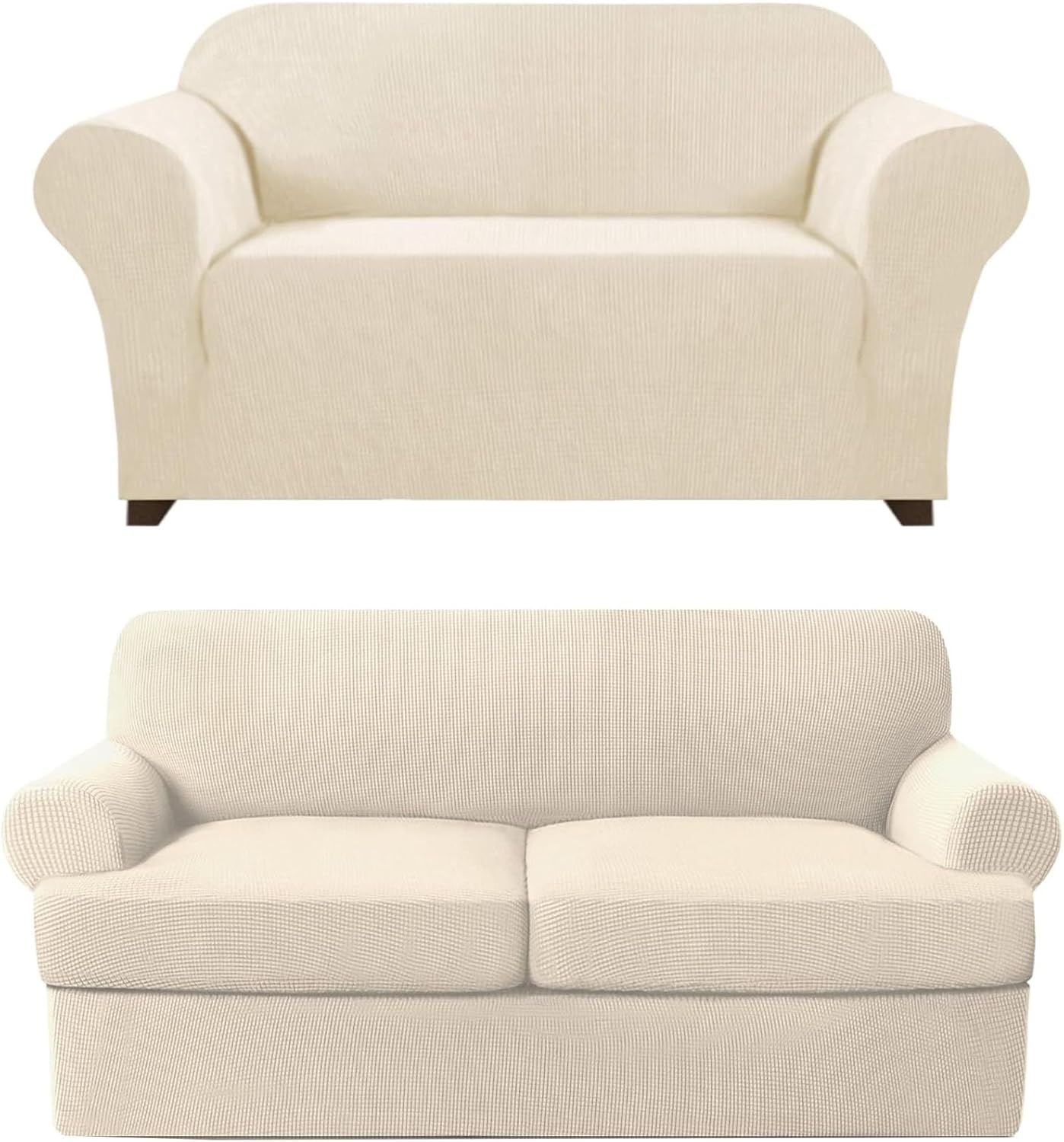 PrinceDeco Stretch Loveseat Sofa Cover Bundle T Cushion Loveseat Slipcover, Natural