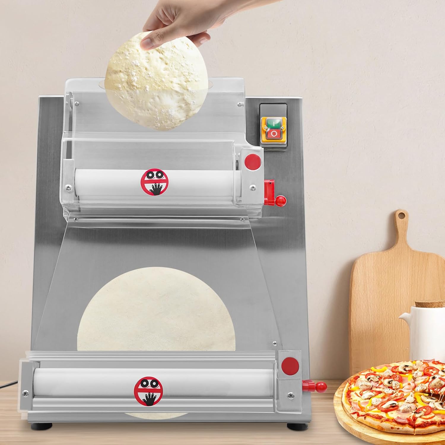 Commercial Dough Roller Sheeter 3-15 Inch Electric Pizza Dough Press Roller Machine Automatic for Noodle Pizza Bread and Pasta Maker, 370W