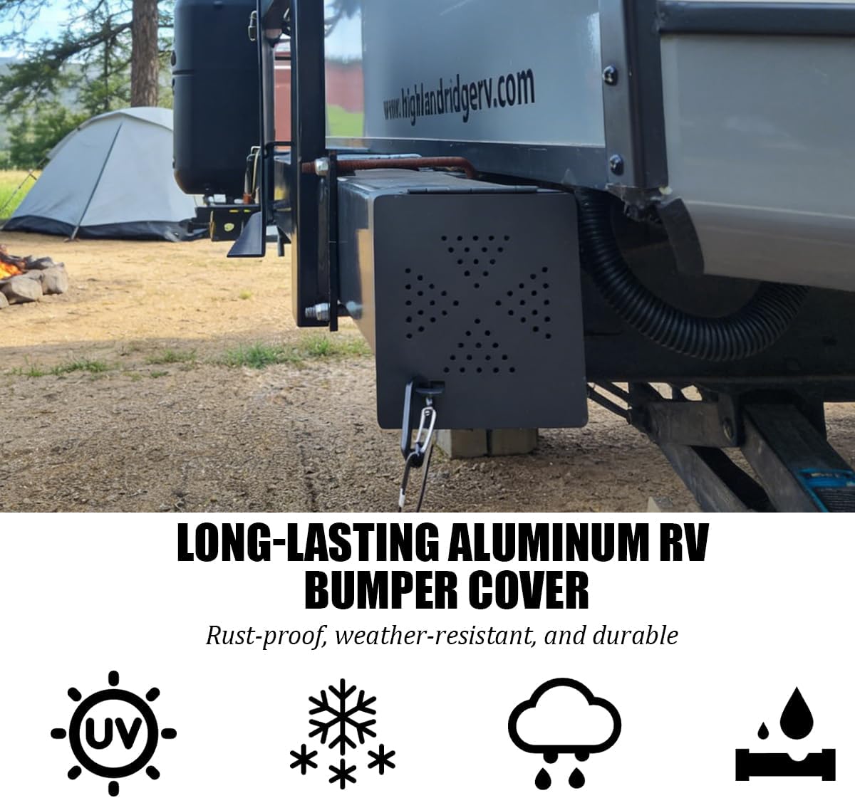 2PCS RV Bumper End Caps, 4-Inch Square Aluminum Camper Ventilated Sewer Hose Storage Plug Caps with Screw Fixing, Motorhome Bumper End Cover, Universal for Travel Trailer RV