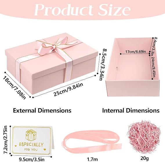 Pink Gift Boxes with Lids Large 25x18x8.5cm