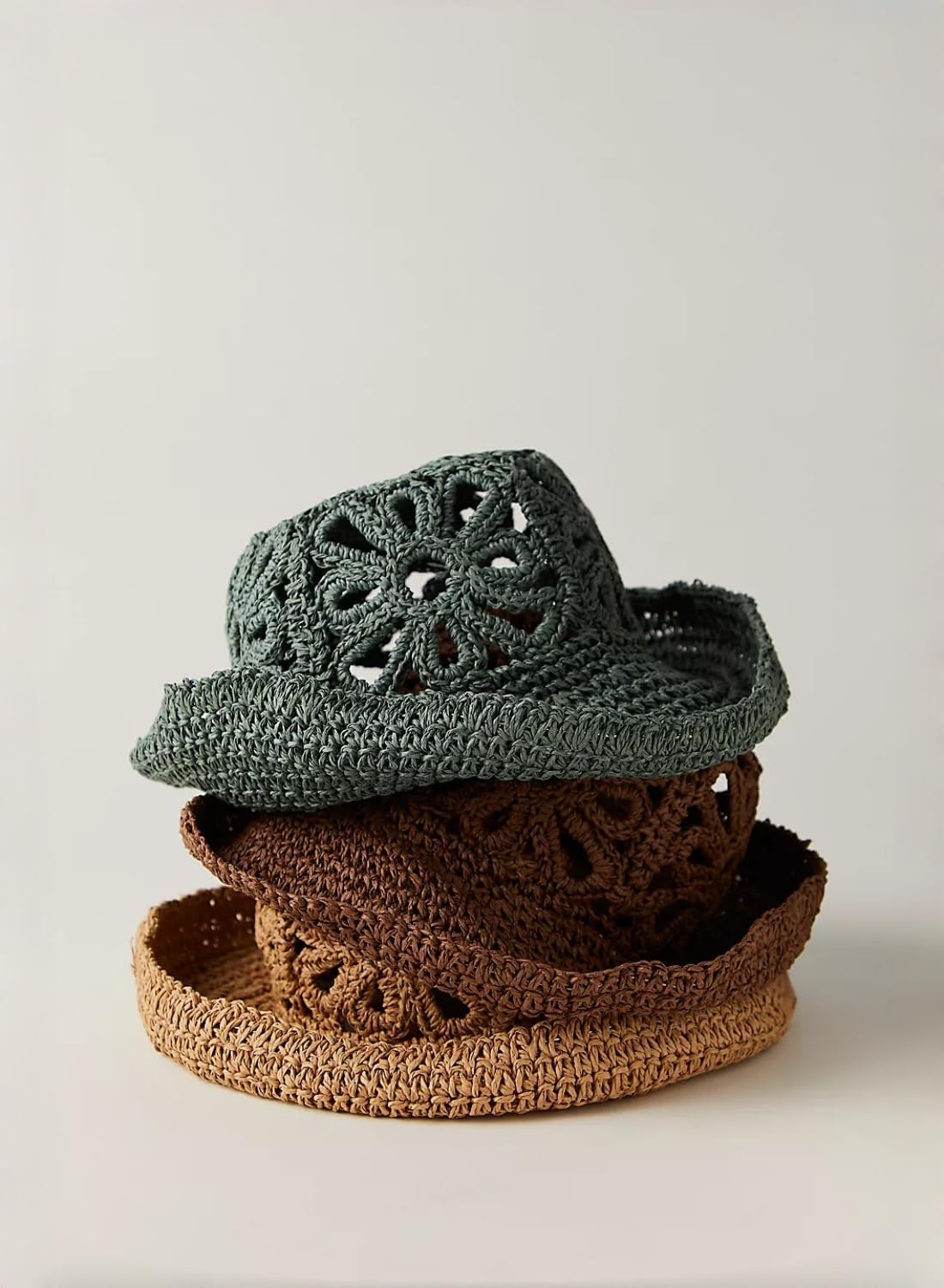 Handmade Womens Crochet Paper Straw Bucket Hat Daisy Beach Cap | Packable, Adjustable, Inner Drawstring, Airy, Lightweight, Face Shade, Easy Storage, Feminine Openwork Floral Style