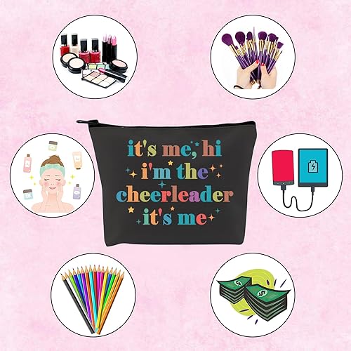 Miniatura 10 de TSOTMO Bolsa de maquillaje con cremallera para animadora It's Me, Hi I'm The Cheerleader It's Me Bag Cheerleading Teammate Gift, Beige, Animadora
