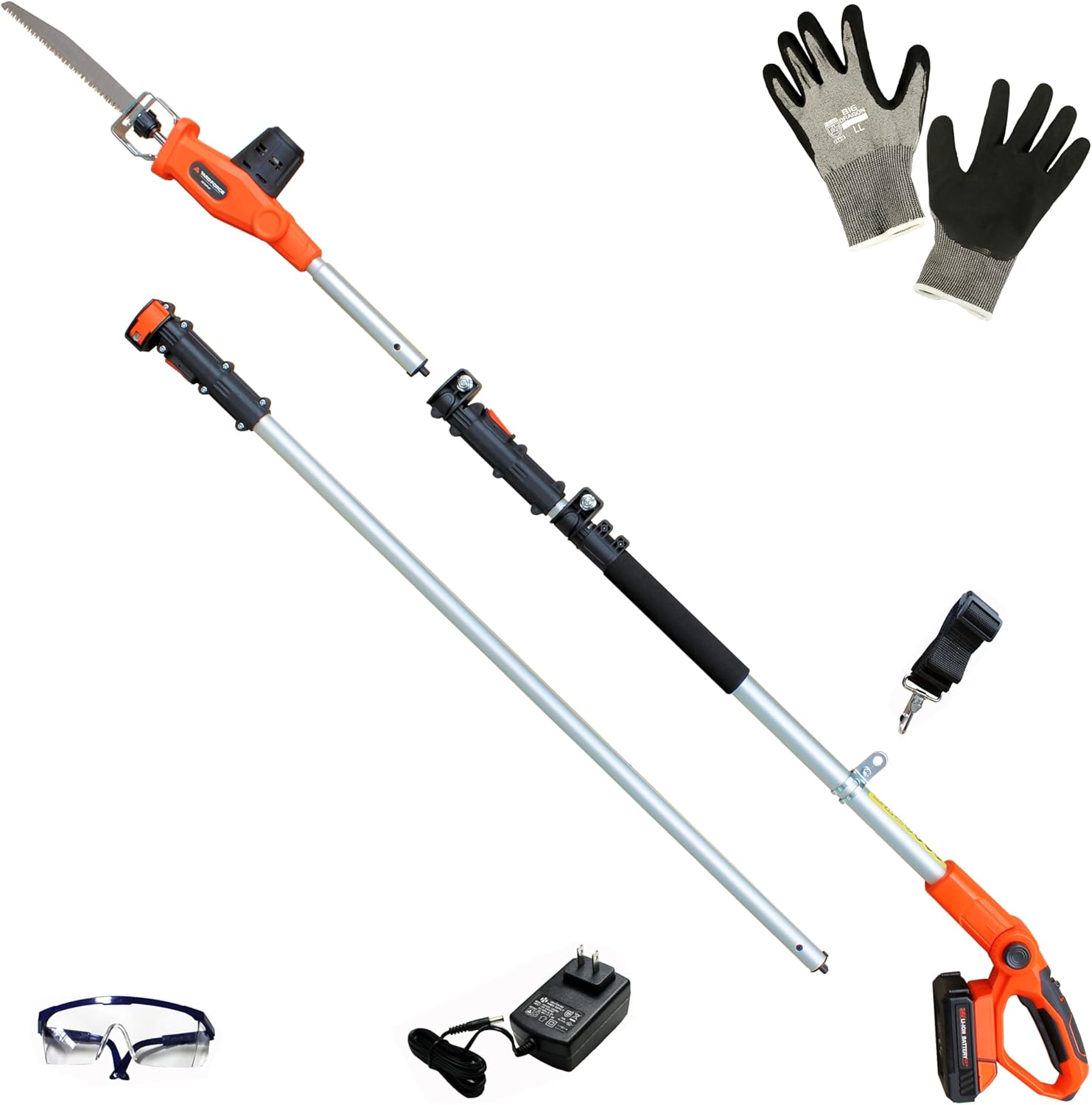 YARD FORCE 3m Cordless Electric Pole Saw and included accessories
