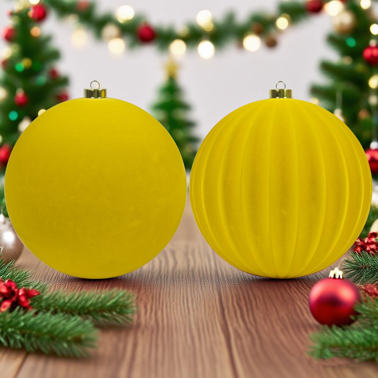 LANGXUN 2 palline di Natale extra large in velluto da 20 cm, infrangibili, da appendere, decorazioni per albero di Natale, vacanze, matrimoni, decorazioni per la casa (giallo canarino)