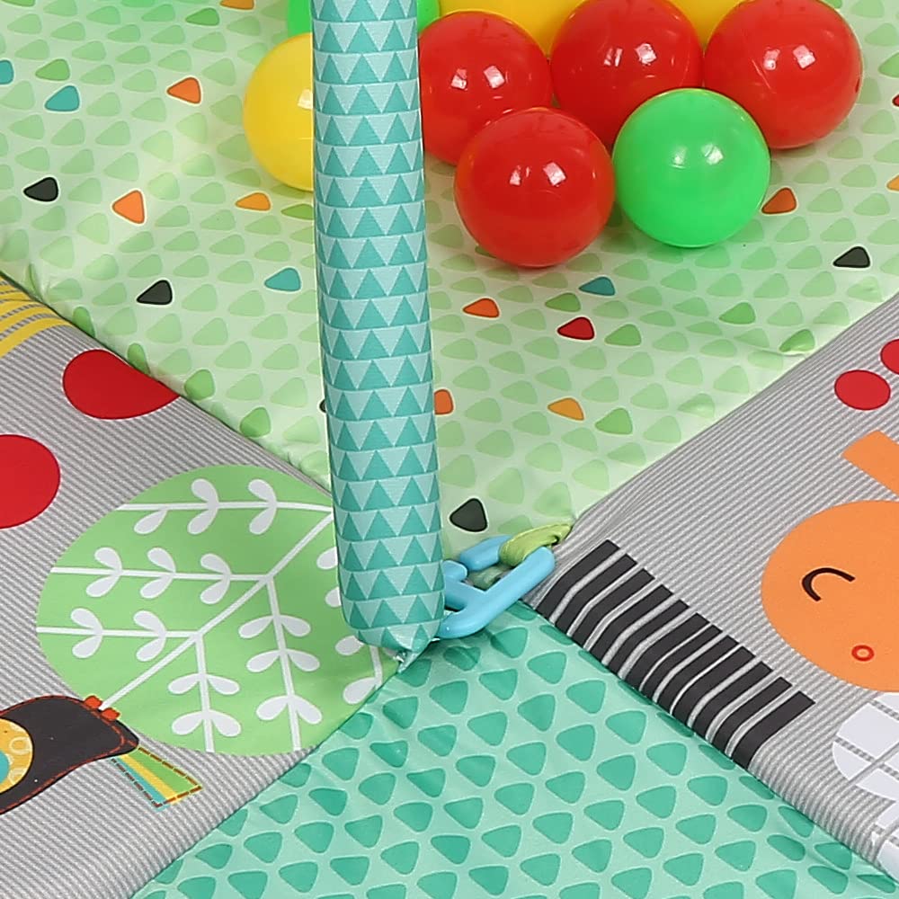 Tapis eveil bebe tapis de motricité facile à nettoyer et pliable avec jouets suspendus design contrasté et tapis moelleux (Piscine Balles)