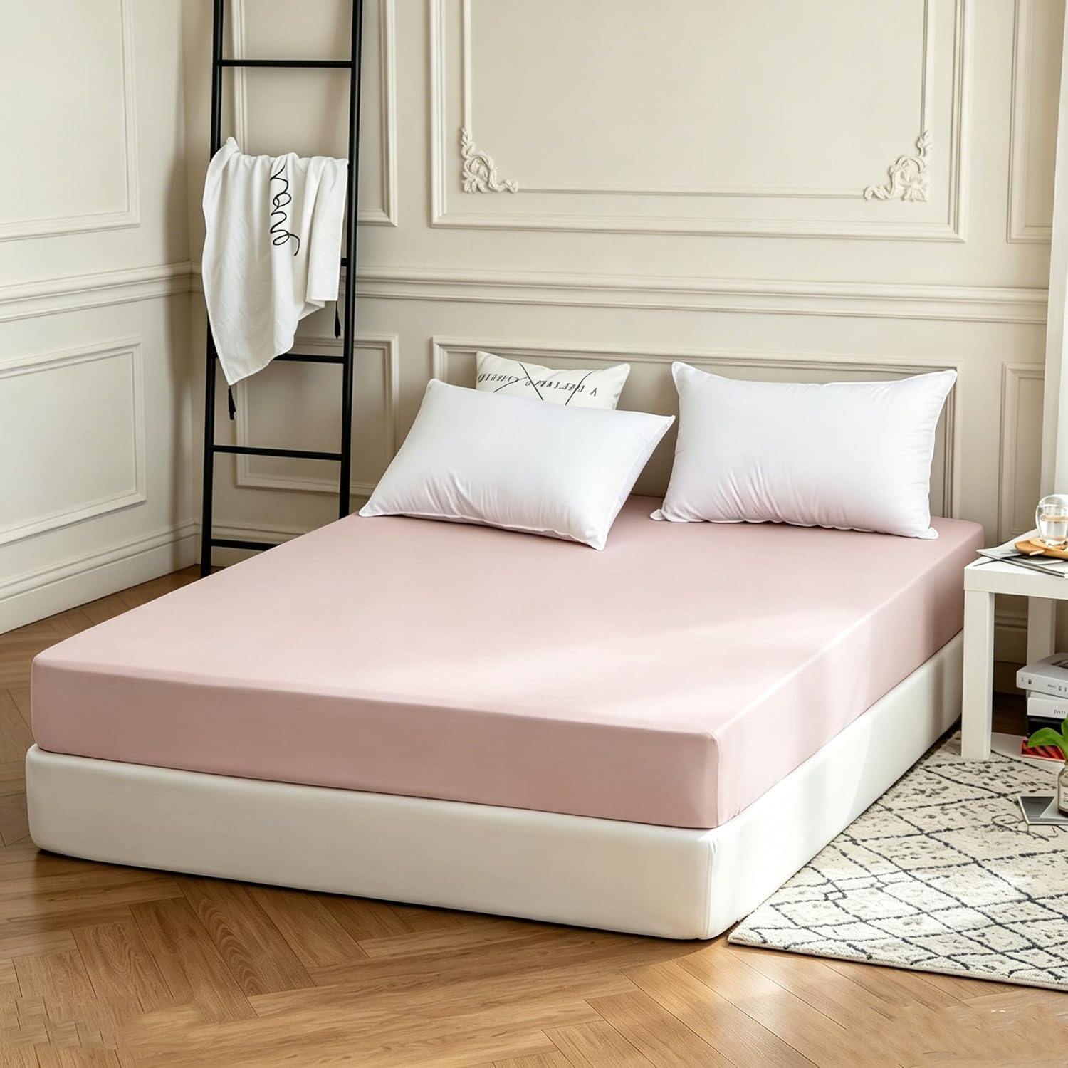 Mohap Full Fitted Sheet - Wide Band Deep Pocket (Fits Mattress up to 16''), Double Brushed Microfiber 1800 Thread Count, Tight Fit, No Pilling, Durable & Breathable Pink Bed Sheet