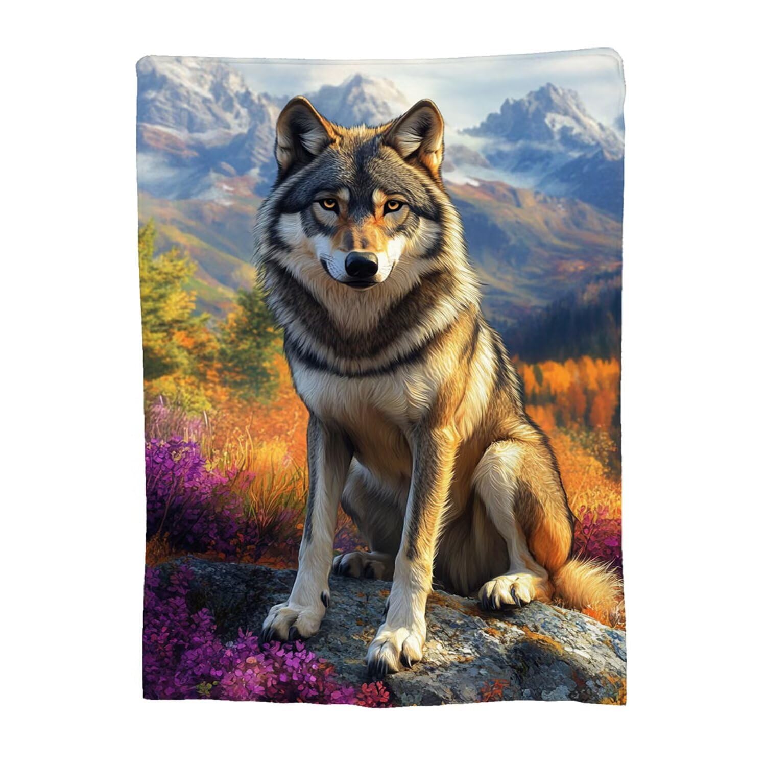 Couverture polaire loup douce chaude : plaid jeté canapé lit 130x150