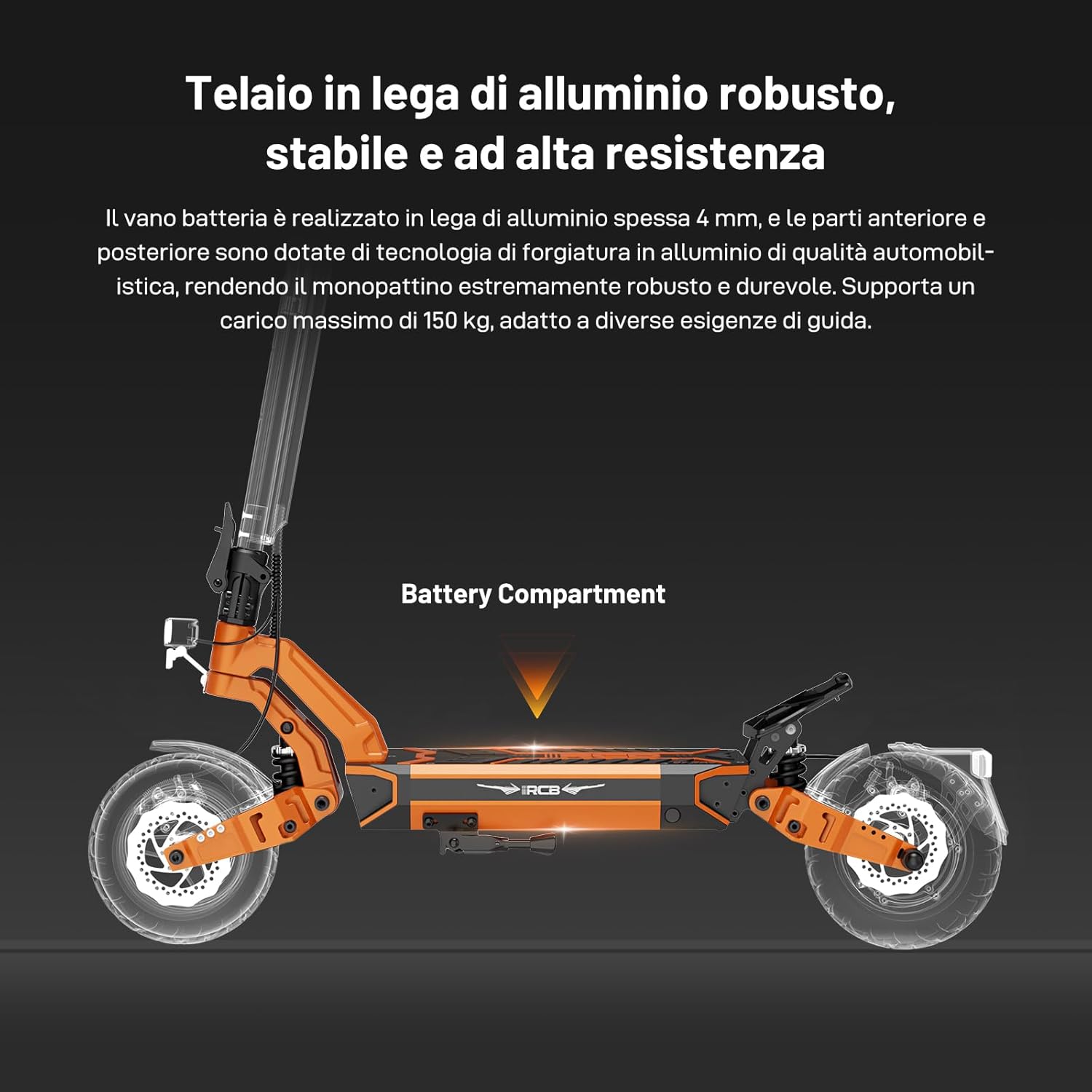 Robust aluminum alloy frame of RCB D7 PRO Ultra Electric Scooter