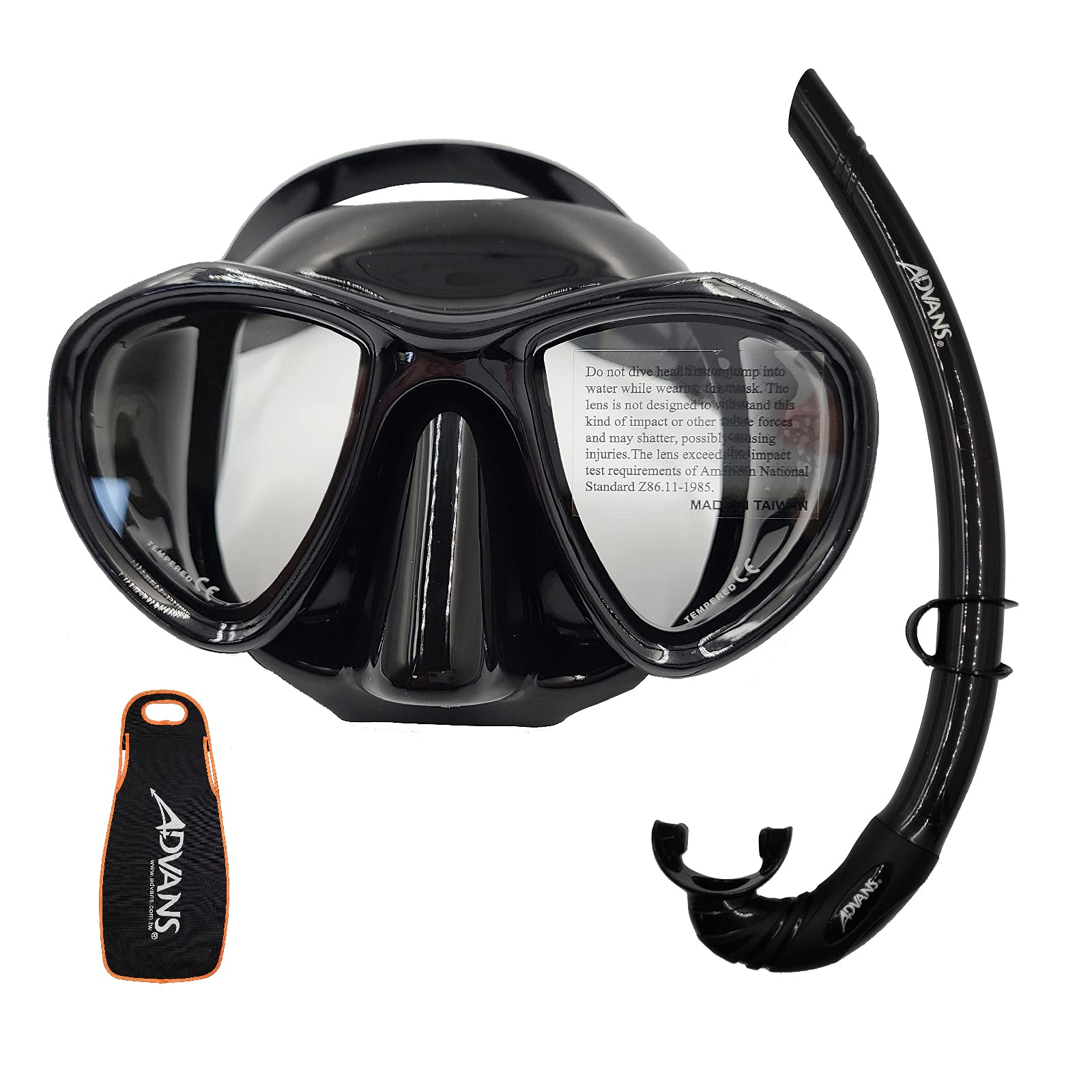 ADVANS Diving Mask Snorkel Mask Adult for Free Diving and Spear Fishing, Scuba Mask and Snorkel, Diving Gear, Diving Goggles, Snorkeling, Scuba Diving, Tempered Glass Lenses Speed Combo