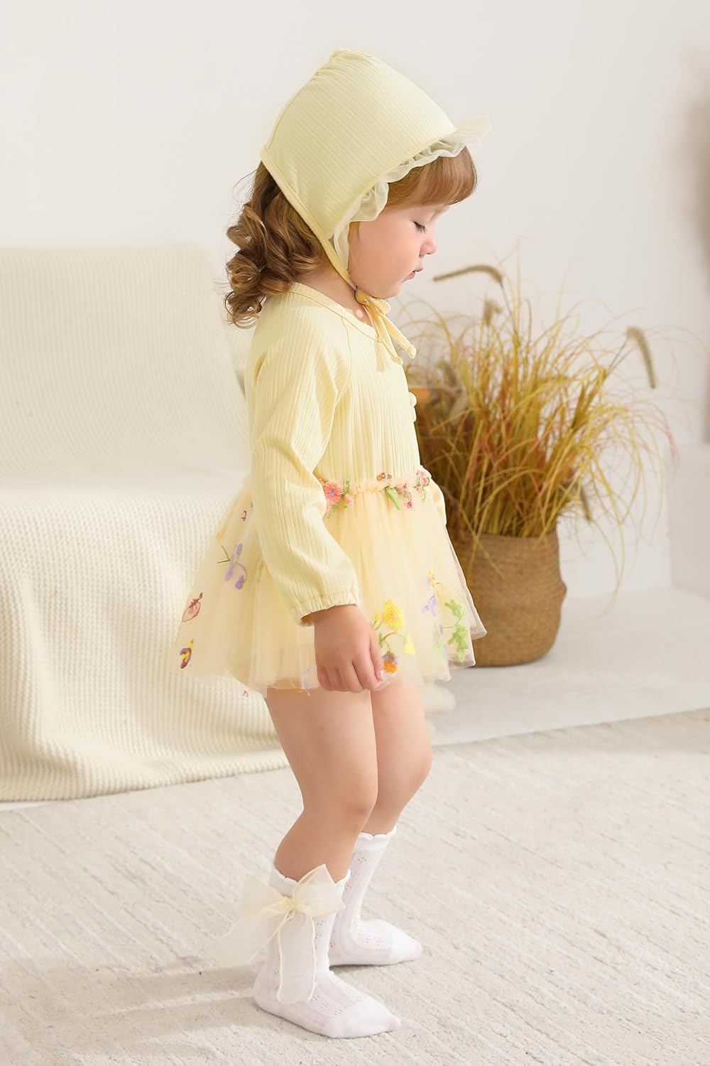 YOUNGER TREE Newborn Baby Girl Romper Dress Outfits Long Sleeve Floral Tutu Bodysuit with Leggings Hat Infant Fall Clothes - Image 5