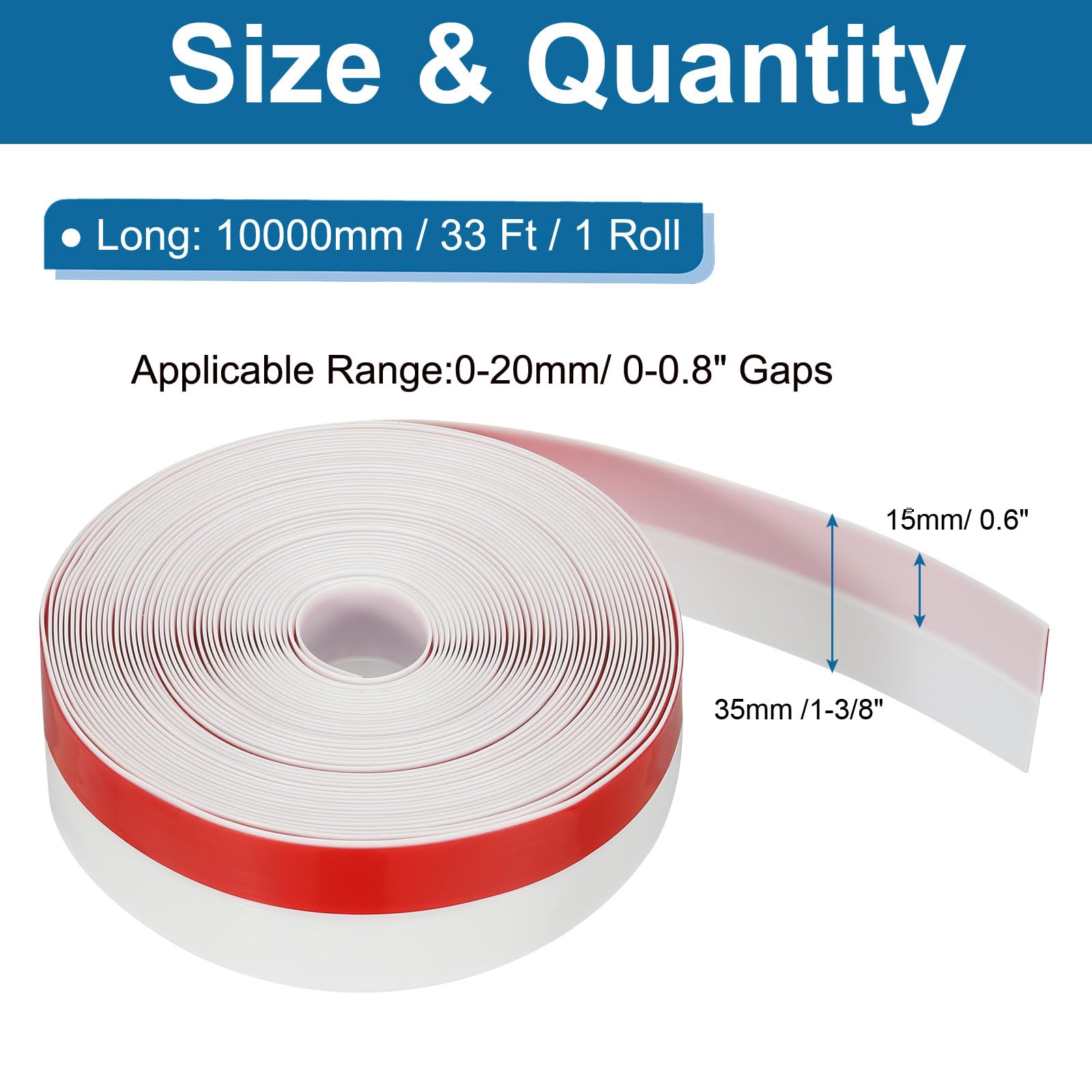 PATIKIL Silicone Weather Stripping, 33 ft x 1-3/8" Width, White, Door Draft Stopper, Windproof, Dust-proof, Soundproofing - Image 2