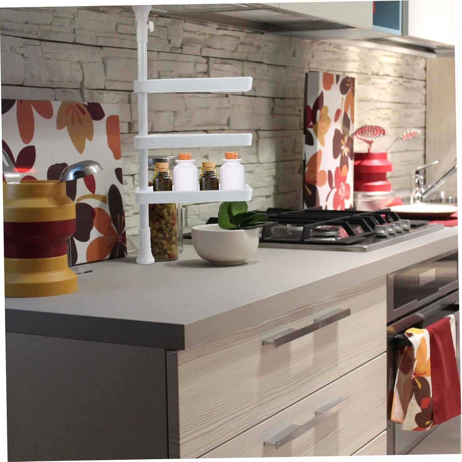 Luxshiny Kitchen Seasoning Rack Multi Storage Shelf for Condiment Jars Space Saving Design No Punching Installation Material Rotatable Organization