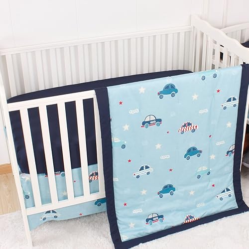 Miniatura 8 de CaSaJa Juego de ropa de cama de cuna de 3 piezas para niños y niñas, incluye edredón acolchado suave (manta), sábana bajera y falda para cuna, juego