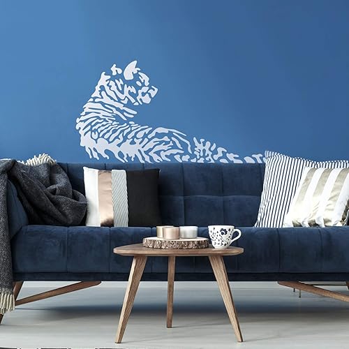 Calcomanía de vinilo para pared, diseño de tigre acostado, 22 x 39.5 pulgadas, diseño moderno de animales de selva con temática de safari para el