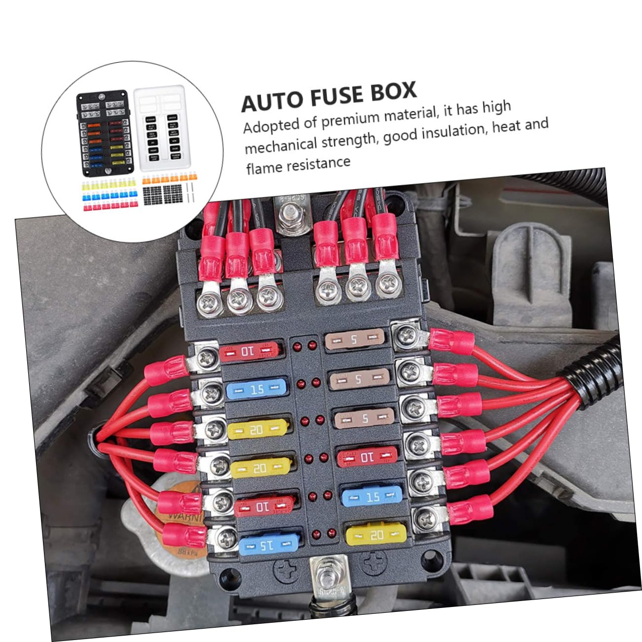 Scatola Fusibili 12 Circuiti Dc32v 100a Pbt PC per Auto e Barca | Rame Nichelato e Acciaio Inox, Luce Indicatore, Manutenzione Rapida e Protezione Dai Detriti