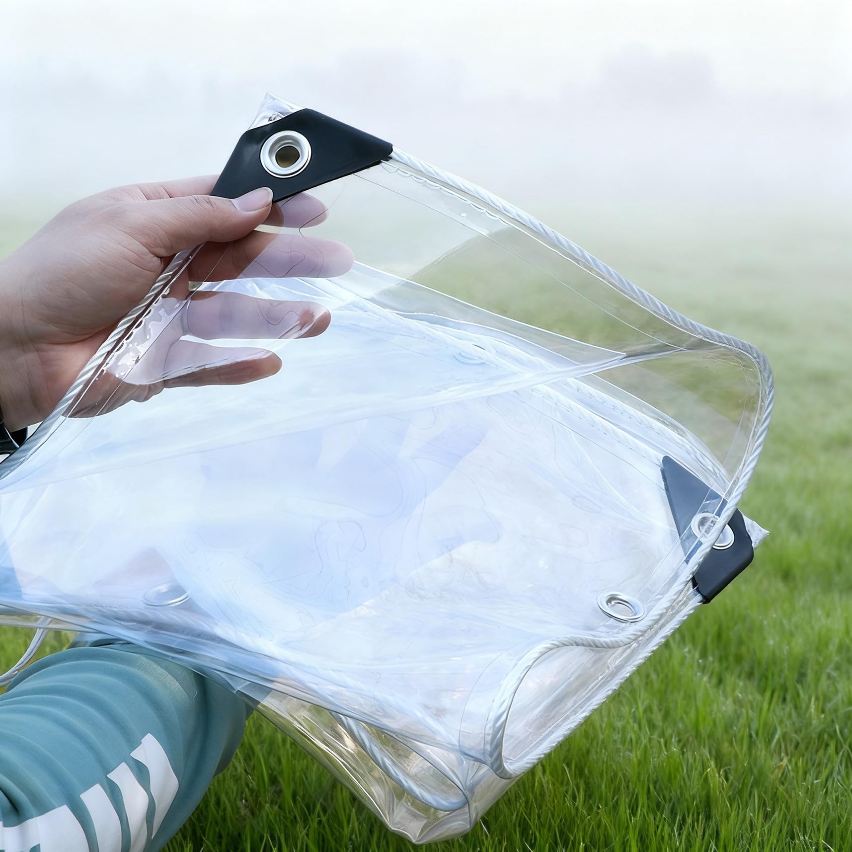 Lona impermeable con ojales 155 x 175 cm resistente a la lluvia y toldo transparente 1
