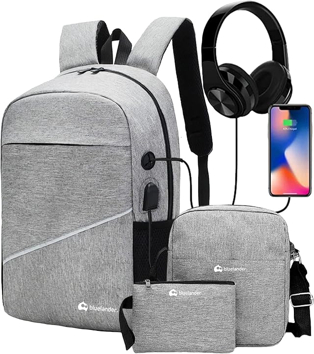 Bluelander Mochila Antirrobo para Laptop con Mochila Cruzada y Lapicera, 3 Pieza