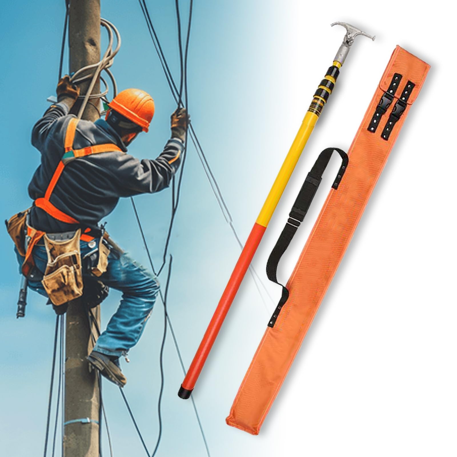 JKJZSALJ High Voltage Insulated Rescue Hook Portable Hot Stick Rescue Hook With Multi-Angle Adjustable Hookhead For Fire Electrician,6m/19.7ft