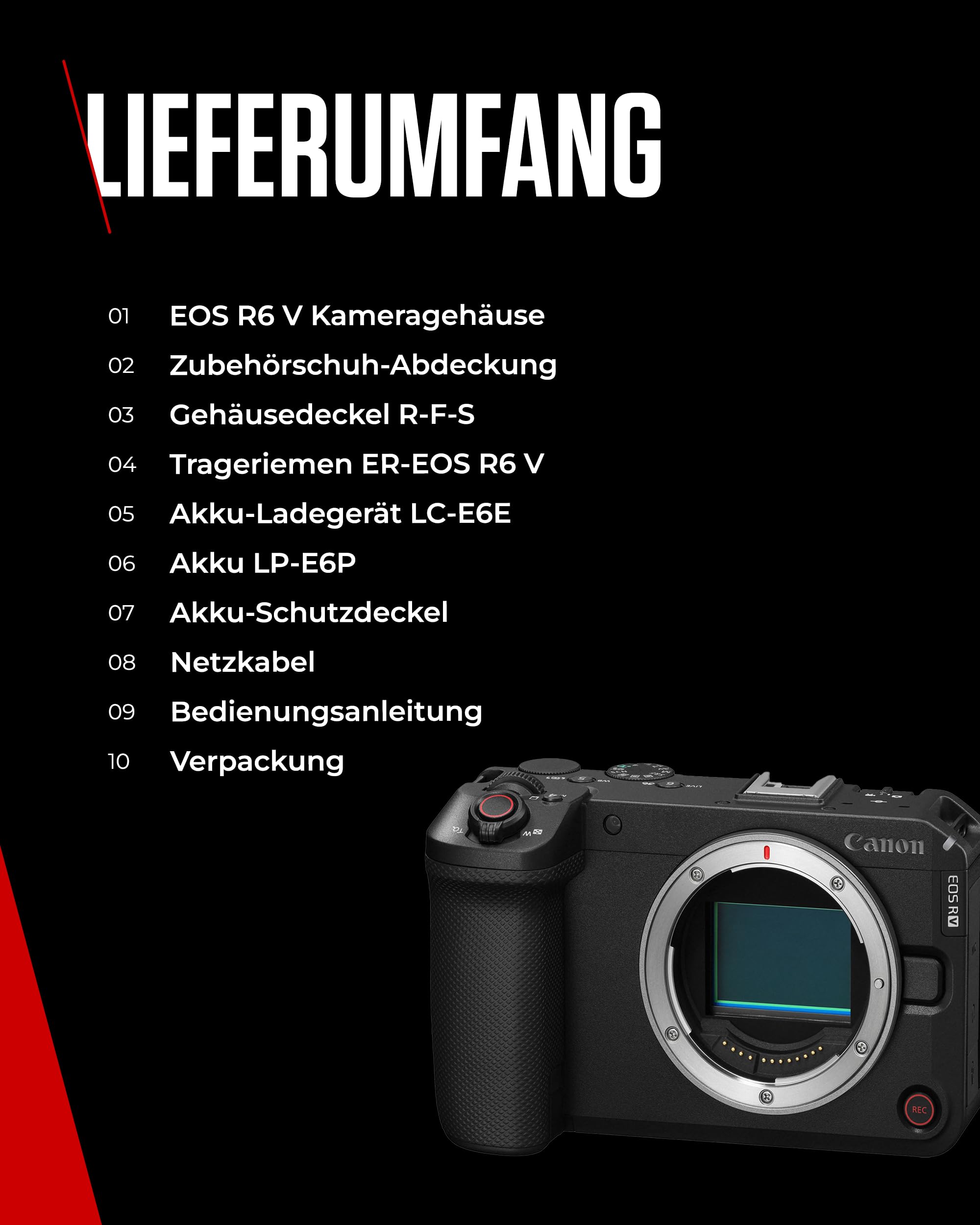 Canon EOS R6 V Spiegellose Vollformatkamera Kompakt | 7K RAW Video, Bildstabilisator & Open Gate Recording | Vlogger-Kamera für Content Creation, Reisen | Kompatibel mit RF-Objektiven