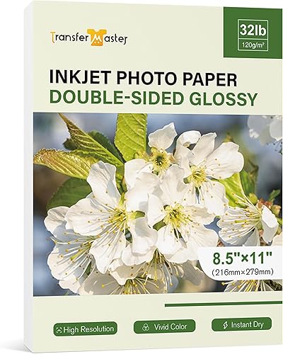 Papel fotográfico fino de doble cara brillante de 8.5 x 11 pulgadas, 32 libras para impresoras de inyección de tinta, tinta de tinte de 4.23 ozm