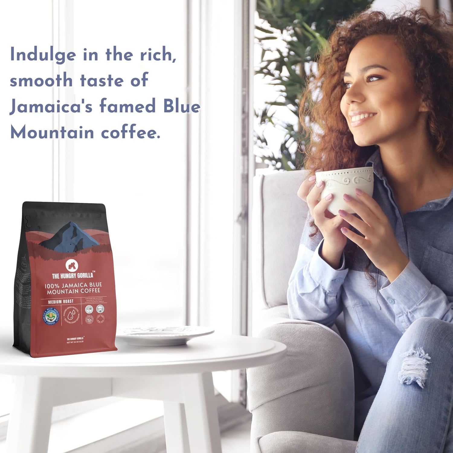 THE HUNGRY GORILLA Jamaican Blue Mountain Coffee 100% – 1 lb Whole Coffee Beans Fresh Roasted – Medium Roast.
