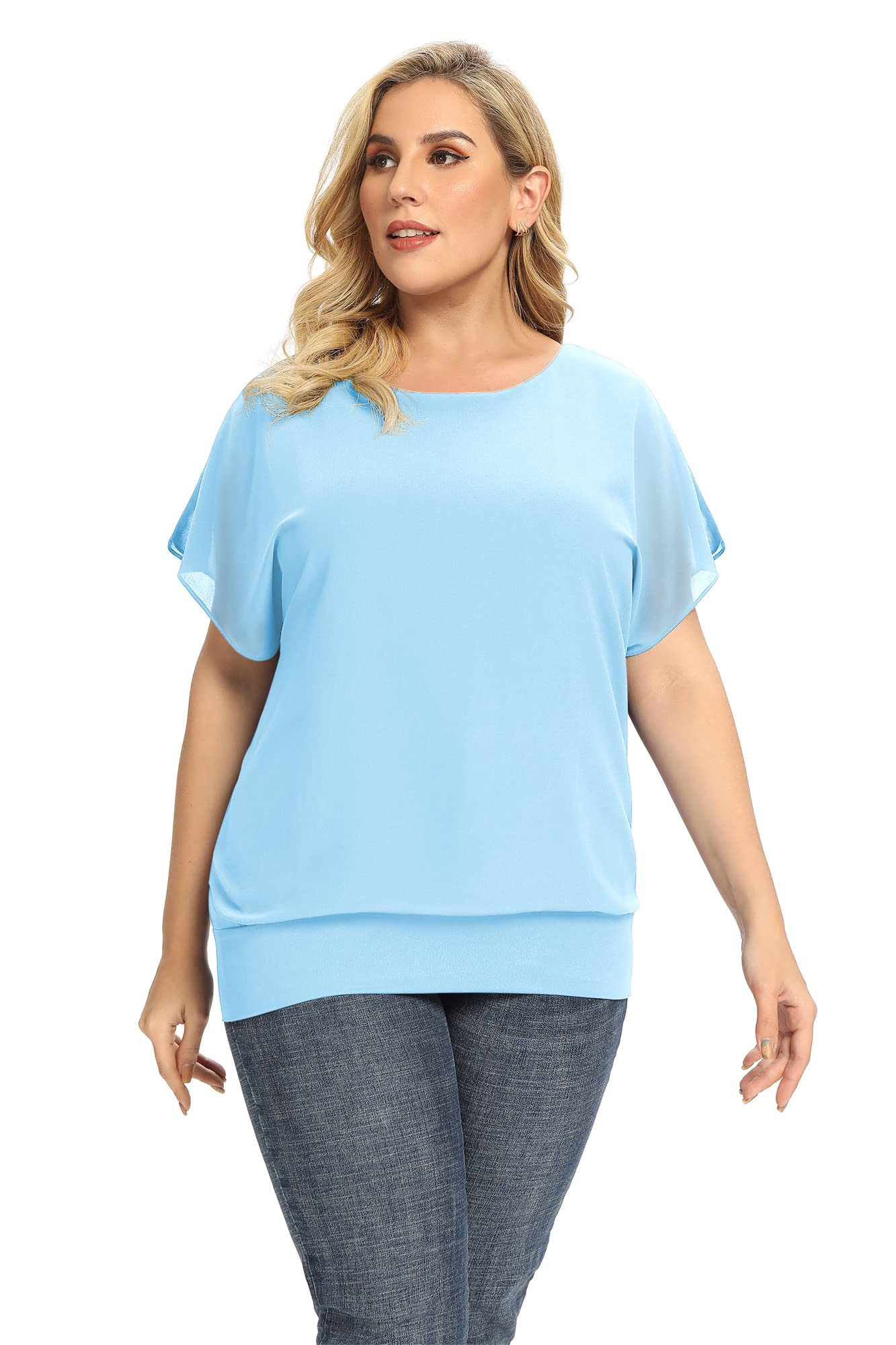 Yommay Blusas de verano para mujer, elegantes, informales, de gasa, camisetas de manga corta