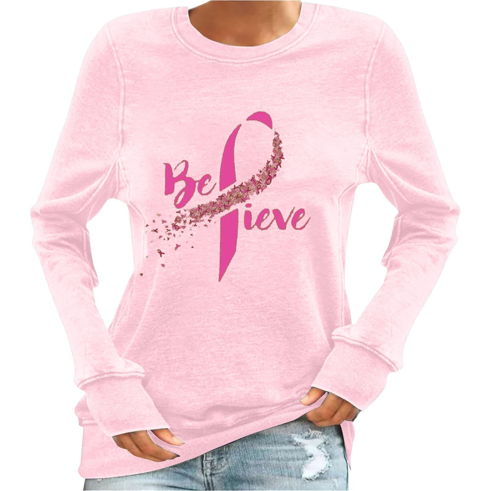 FunAloeLadies Jumpers Tunic Tops in Octobec We Wear Series Breast Cancer Prevention Sweatshirt O Neck Graphic Printed Breast Cancer Shirt Womens Long Sleeve Tops Cute Funny Gift Clothes