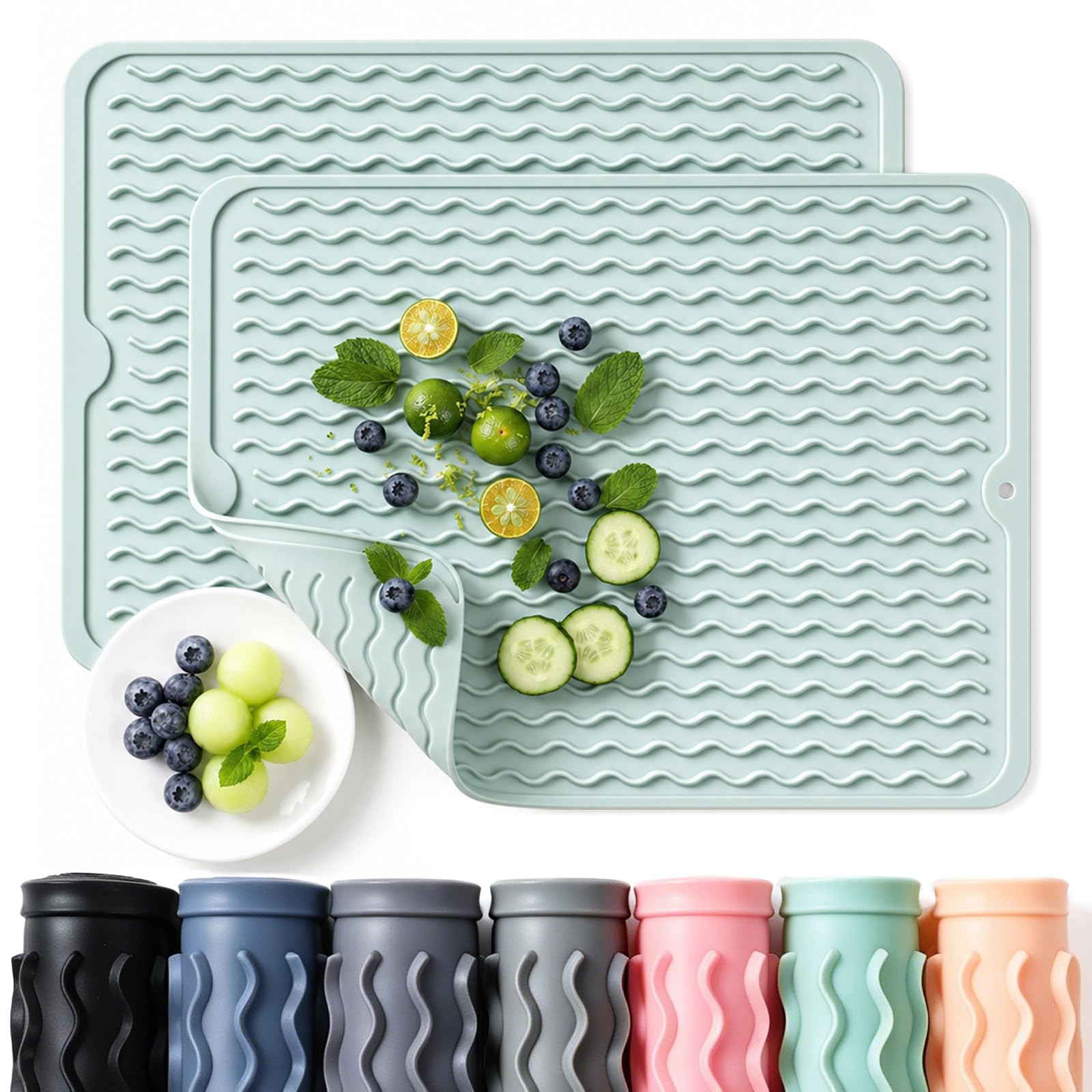 Photo 1 of 2 Pack Caketime Silicone Dish Drying Mat for Kitchen Counter Baking Cooking Grilling Tools Coffee Must Haves Household Dining Finds Dryer Work Place Covers Rubber Rug Extra Large 24"x18" Green