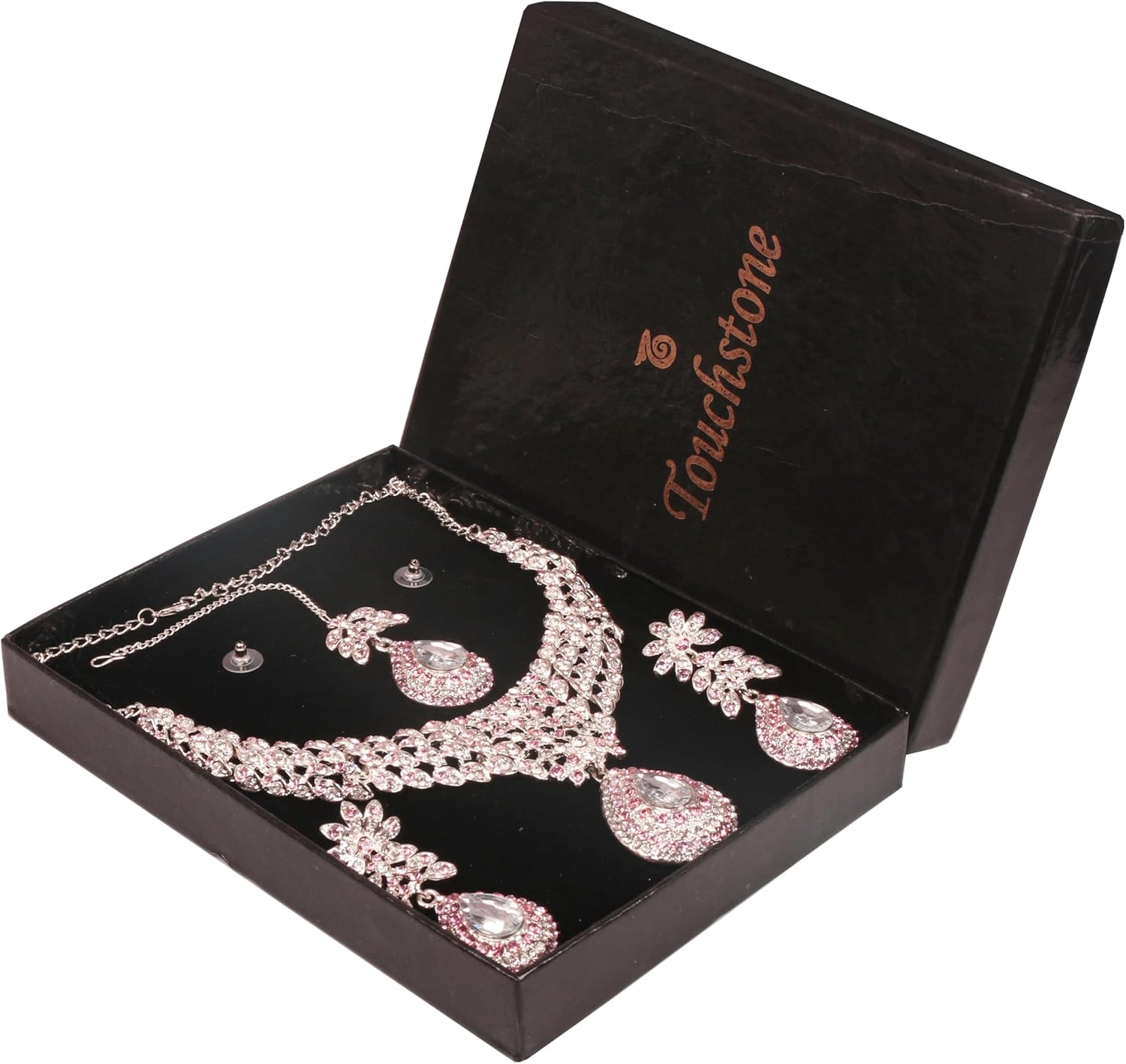Touchstone Indian wedding jewelry sets for women necklace bollywood jewellery set desi bridal designer necklaces earrings artificial joyeria rhinestone crystal fancy in white or silver or gold tone