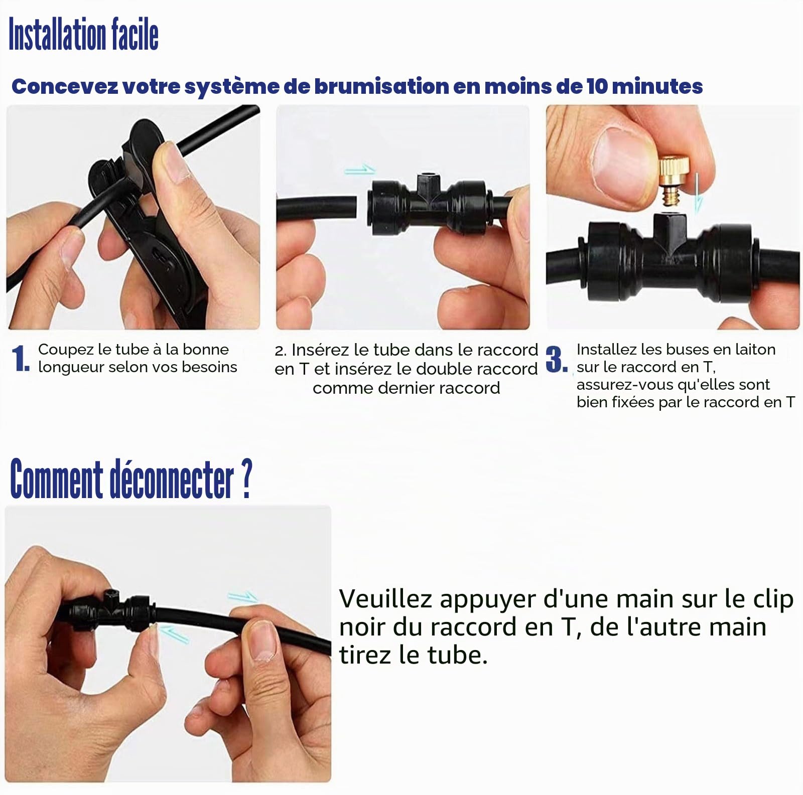 Brumisateur terrasse exterieur Kit avec pompe, Tuyau d'arrosage pour serre de jardin, Système de brumisation d'extérieur automatique ligne de brumisation + buses de brume + adaptateur en laiton ( Size