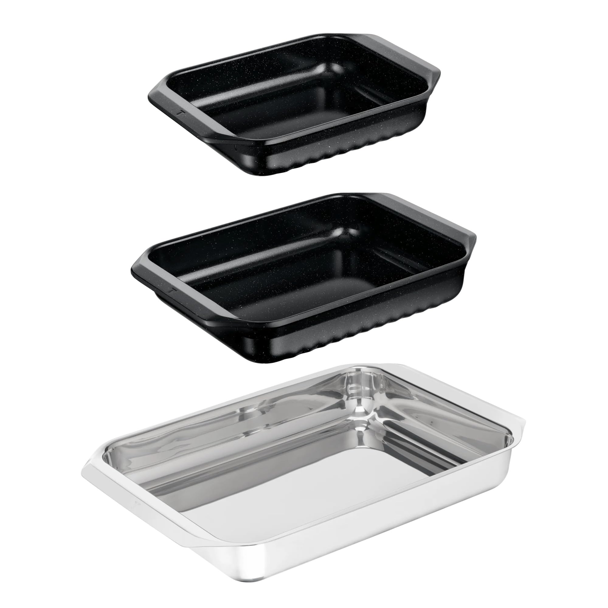 Tefal Excellence Ceramic, Lot de 3 plats à four, Plats petit/moyen en alu et céramique antiadhésifs et grand plat en inox, Garantie 10 ans, J180S304