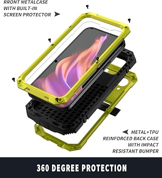 メタルケース iPhone 15 Pro Max用 アルミニウム ミリタリーグレード アーマー 頑丈なケース メタルスタンド付き スクリーンプロテクター 落下試験済み 耐衝撃 フルカバーケース iPhone 15 Pro Max用 イエロー