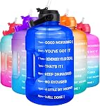 QuiFit 1 Gallon Water Bottle - with Straw & Motivational Time Marker Leak-Proof BPA Free Reusable Gym Sports Outdoor Large(128OZ/73OZ) Capacity Water Jug